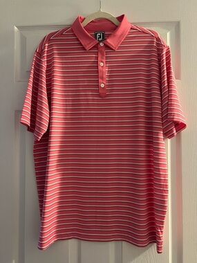 Men’s FootJoy Coral Pink Striped Golf Polo XL